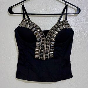 Black Rhinestone Spaghetti Strap Push Up Bustier